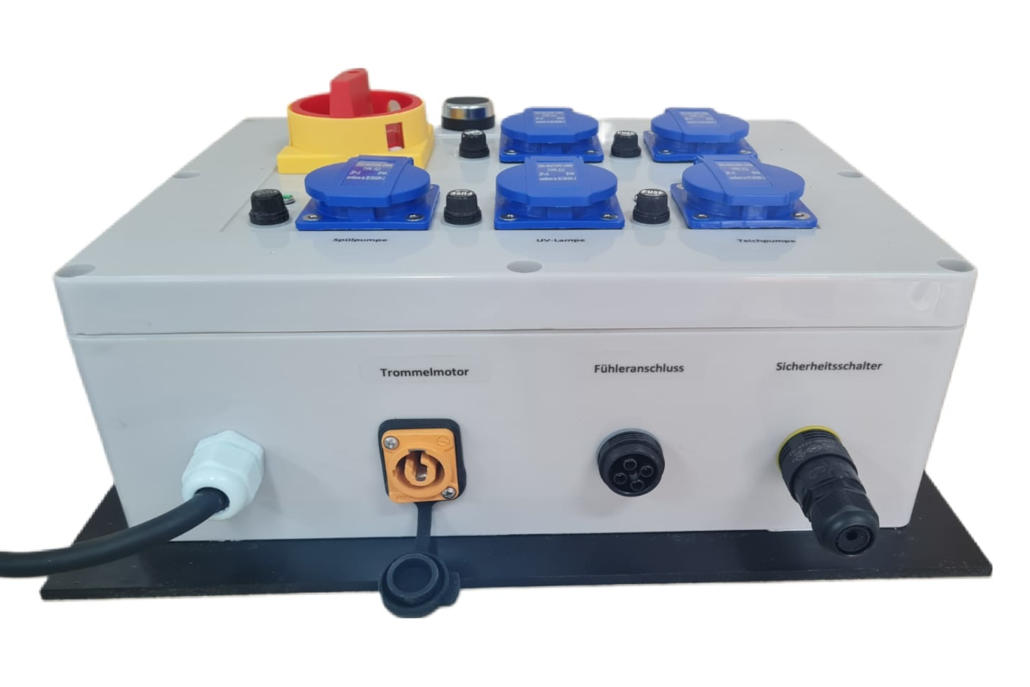 EPS Combi-Trommelfilter CF35 quer + integrierte JUMBO-Biokammer + integrierte Pumpenkammer + Rinnenspülung + Steuerung + Spülpumpe + UV-Schutz + Edelstahlsieb in Sandwichbauweise
