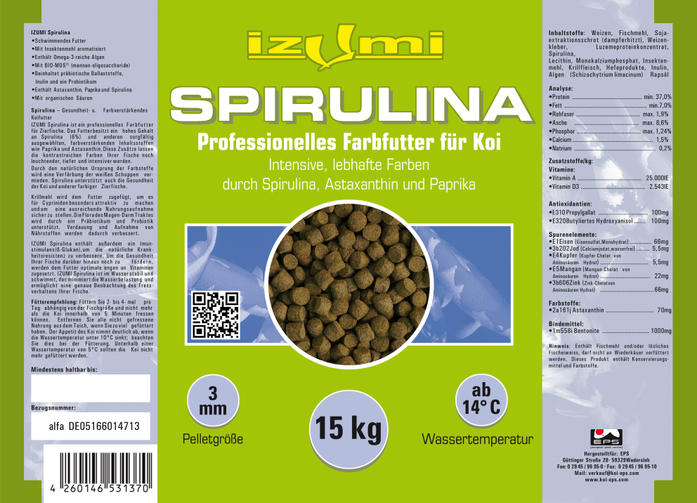 Izumi Spirulina 3 mm - 15 kg - Sackware