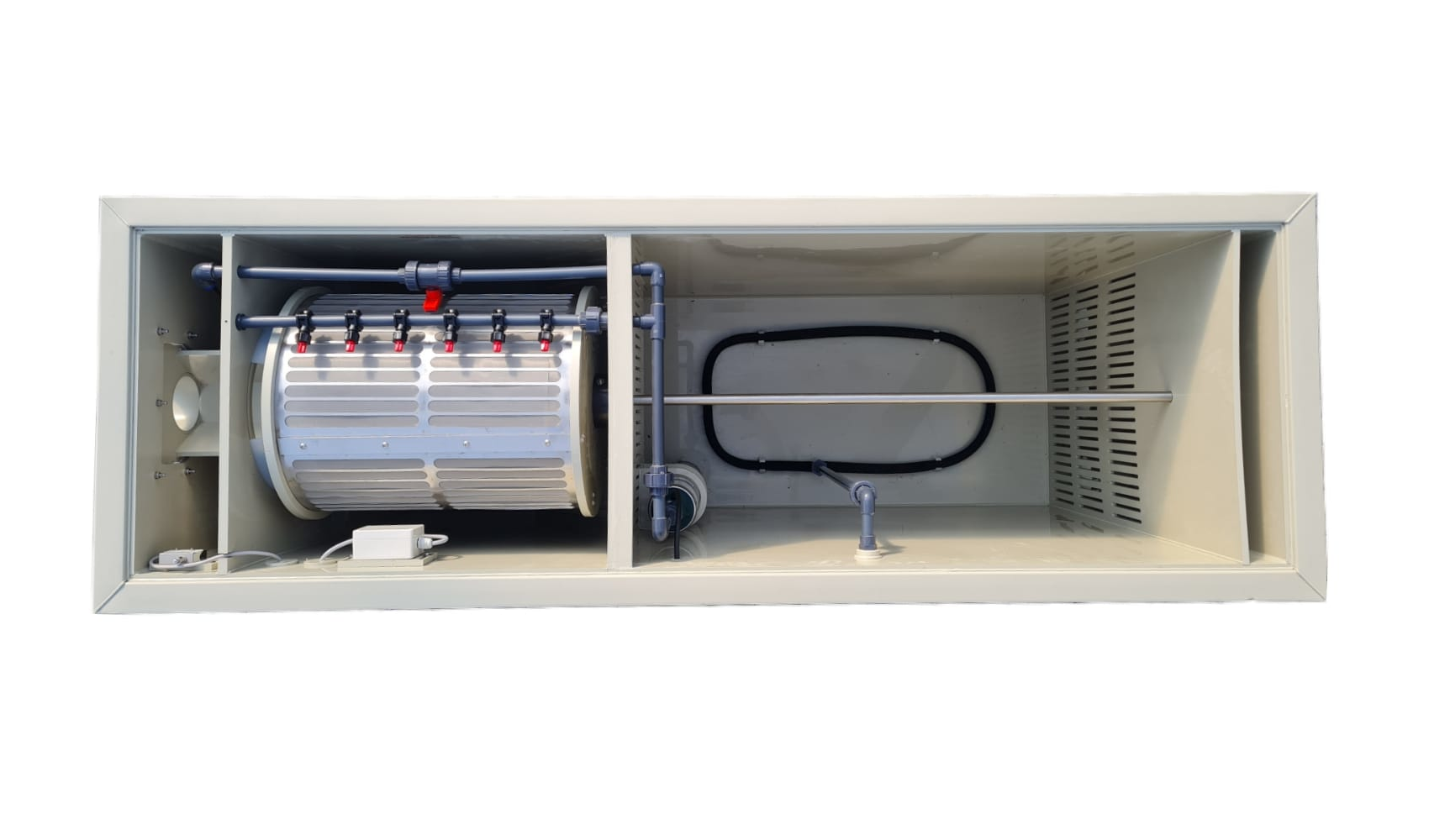 EPS Combi-Trommelfilter CL35 + integrierte Biokammer + Rinnenspülung + Steuerung + Spülpumpe + UV-Schutz + Edelstahlsieb in Sandwichbauweise