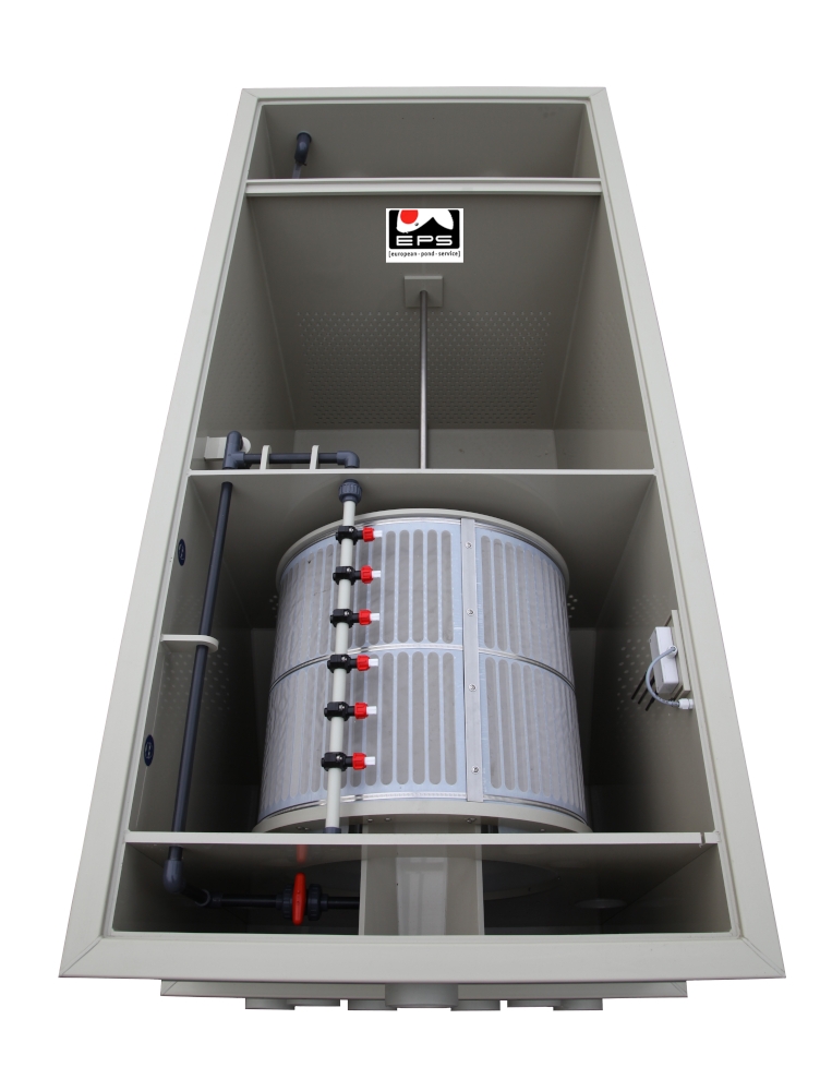 EPS Combi-Trommelfilter CF65 Quer Jumbo + integrierte Biokammer + integrierte Pumpenkammer + Rinnenspülung + Steuerung + Spülpumpe + UV-Schutz + Edelstahlsieb in Sandwichbauweise