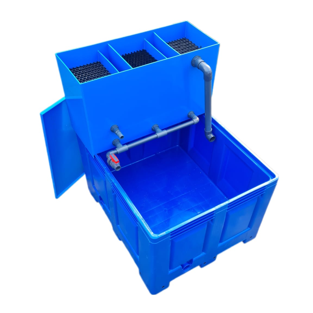 Aufsatzfilter 230 L, blau mit Deckel und kompletter Verrohrung für 600 L Becken