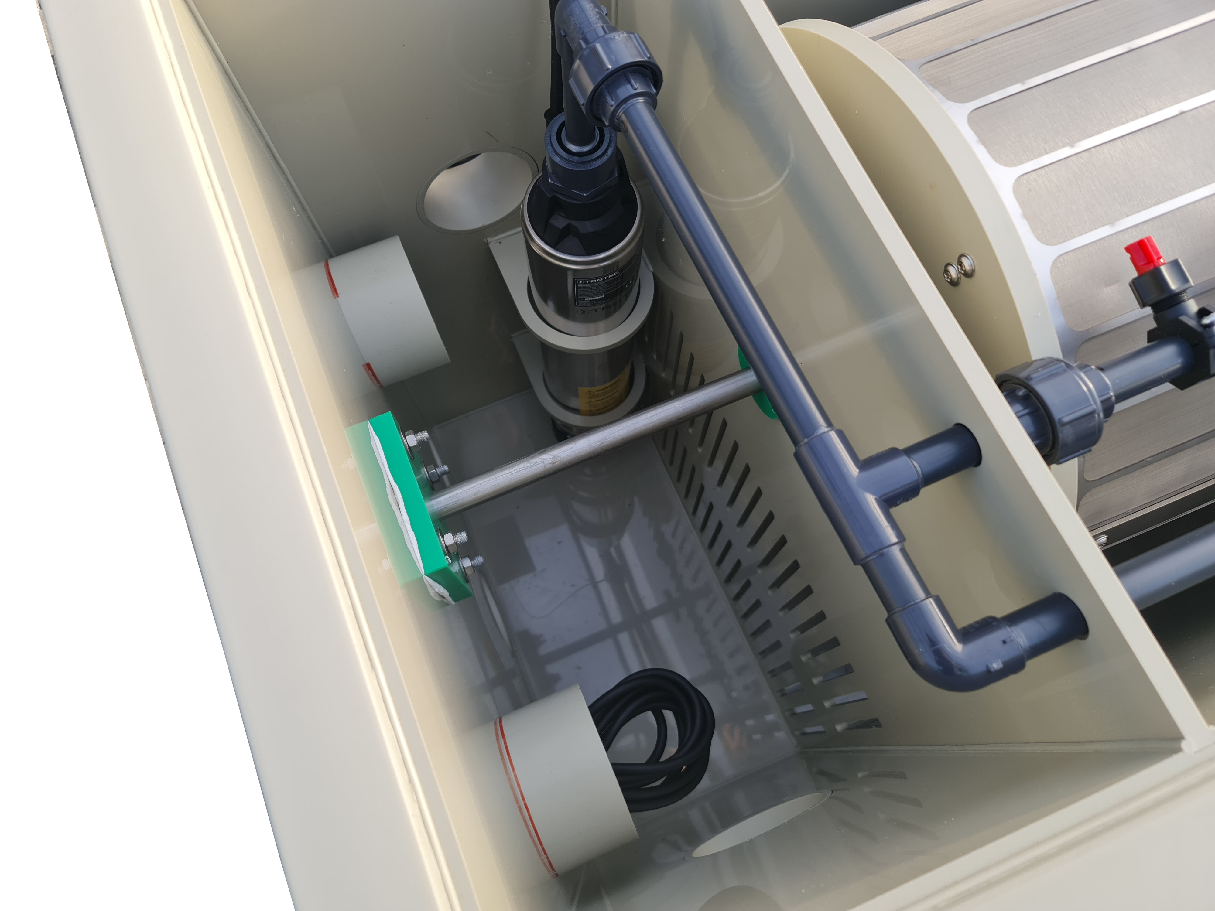 EPS Trommelfilter TF50 + integrierte Pumpenkammer + Rinnenspülung + Steuerung + Spülpumpe + UV-Schutz + Edelstahlsieb in Sandwichbauweise Kopie